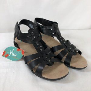 Yuu Womens Sandals Black Fisherman Strappy Flats 9 M Cushioned Comfort